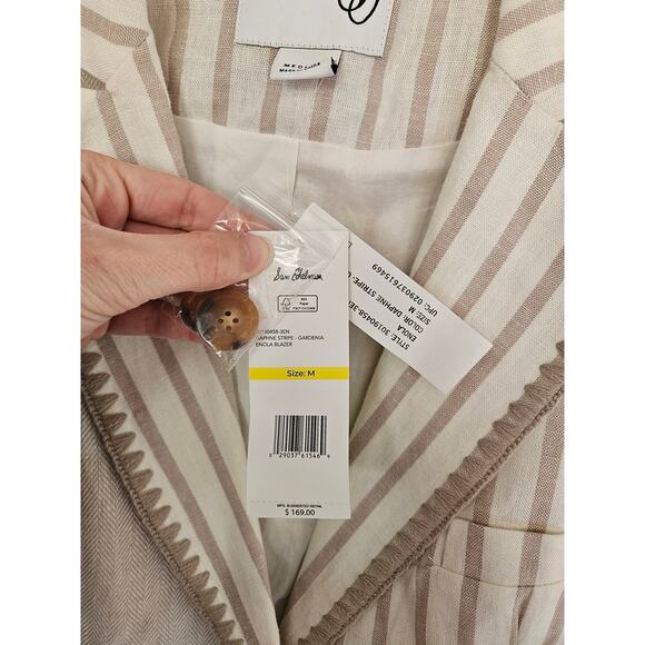 Sam Edelman Women's White and Taupe Enola Linen Blend Blazer NWT Size Medium - Picture 6 of 15